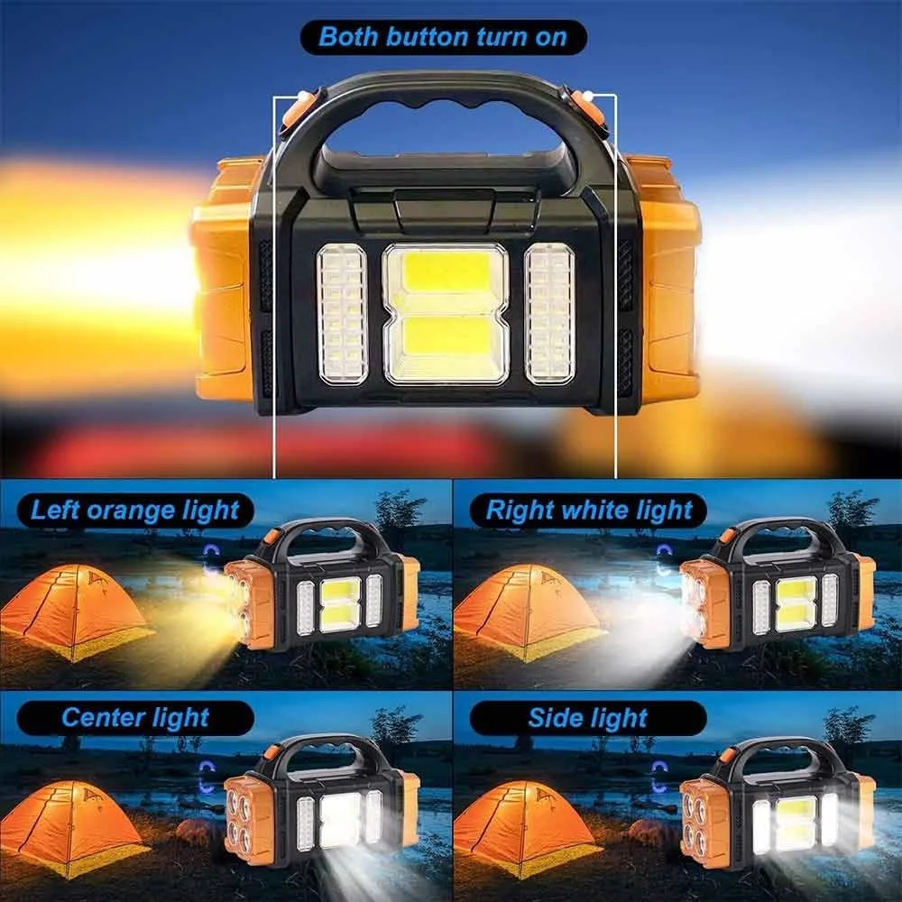 USB/Solar-Powered COB Searchlight High Power Waterproof Solar Emergency Light 4 Gear Dual Light Source Led Flashlight
