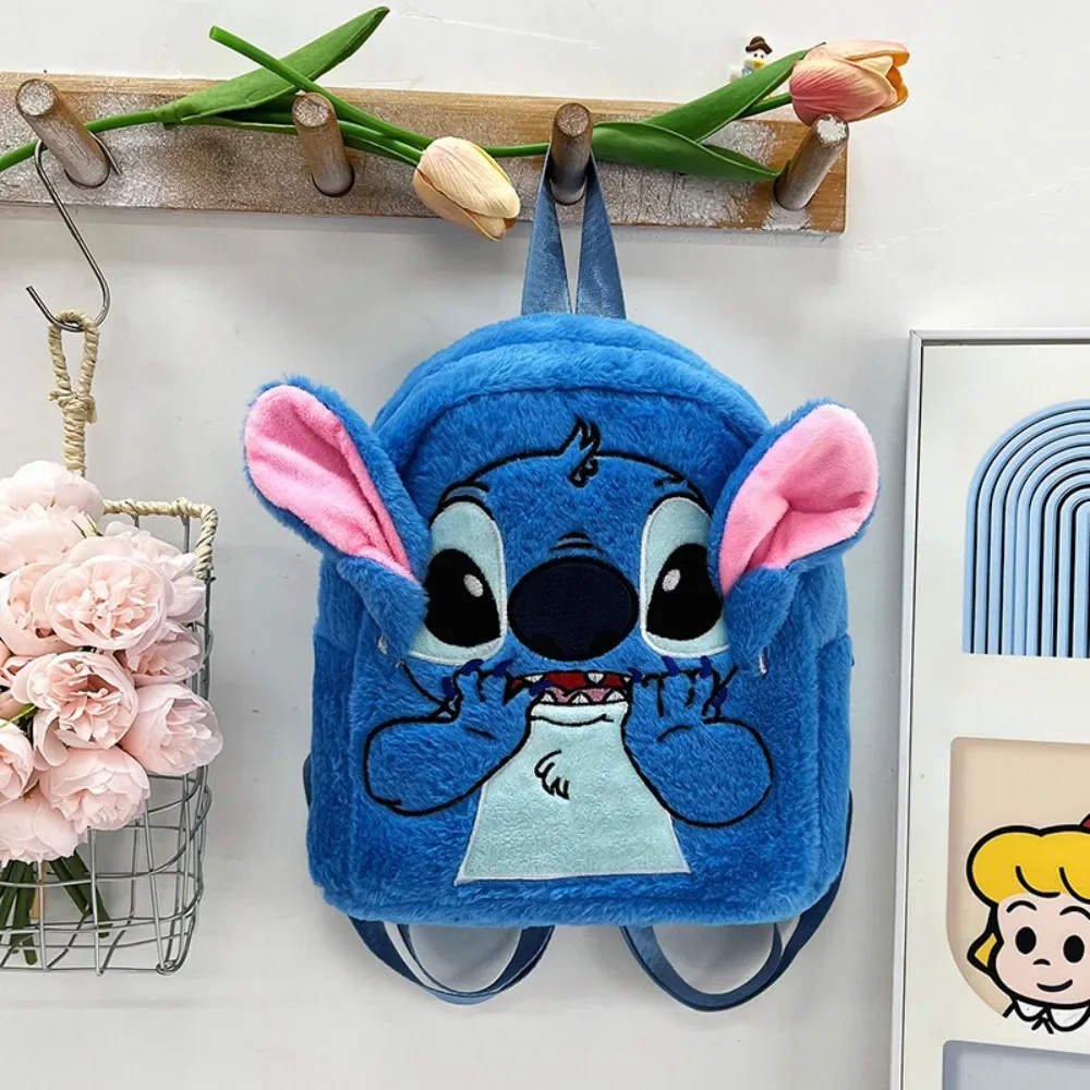 Bolso de piel de felpa de Stitch para niños, mochila de muñeca de jardín de infantes, dibujos animados, lindo, ultraligero, cómodo, elegante,