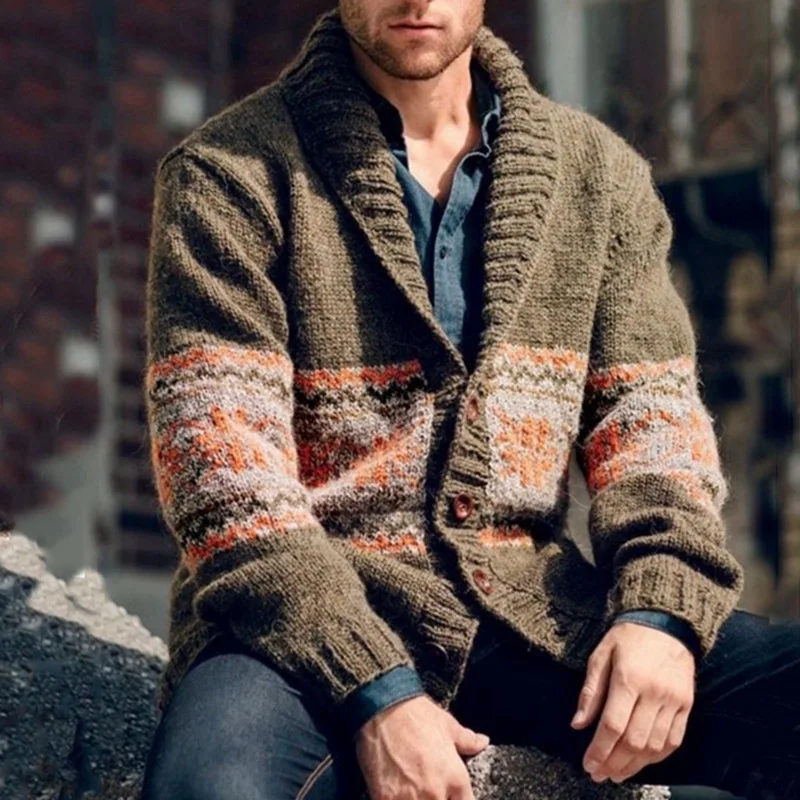 

Men's Autumn And Winter New Men's Sweater Lapel Knitted Long-sleeved Cardigan Jacket