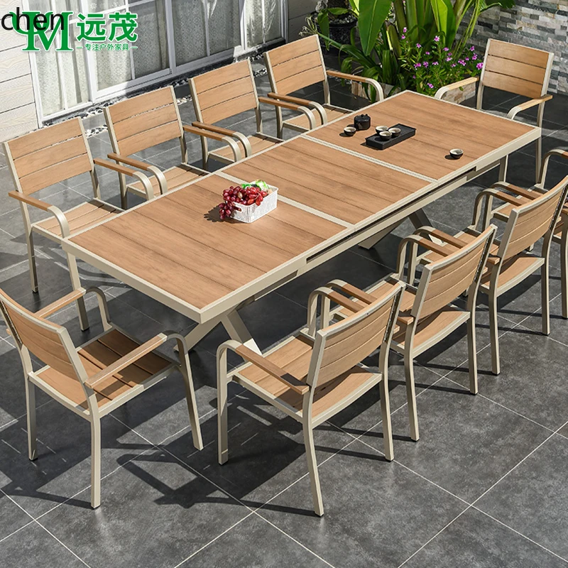 

YXY outdoor terrace ten people mimeograph retractable table and chair villa garden outdoor courtyard plastic wood table