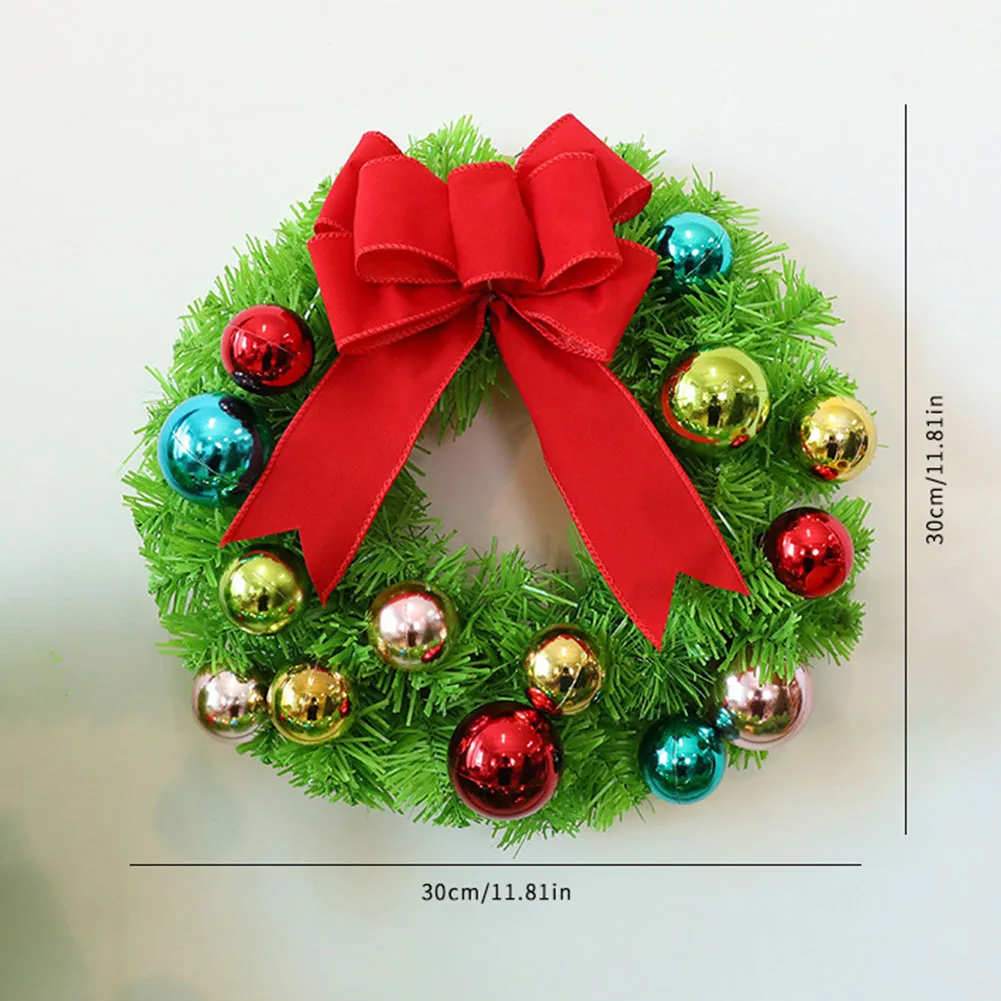 

Festive Artificial Christmas Wreath with Red Bow and Colorful Balls for Indoor Outdoor Holiday Decor 30cm 40cm