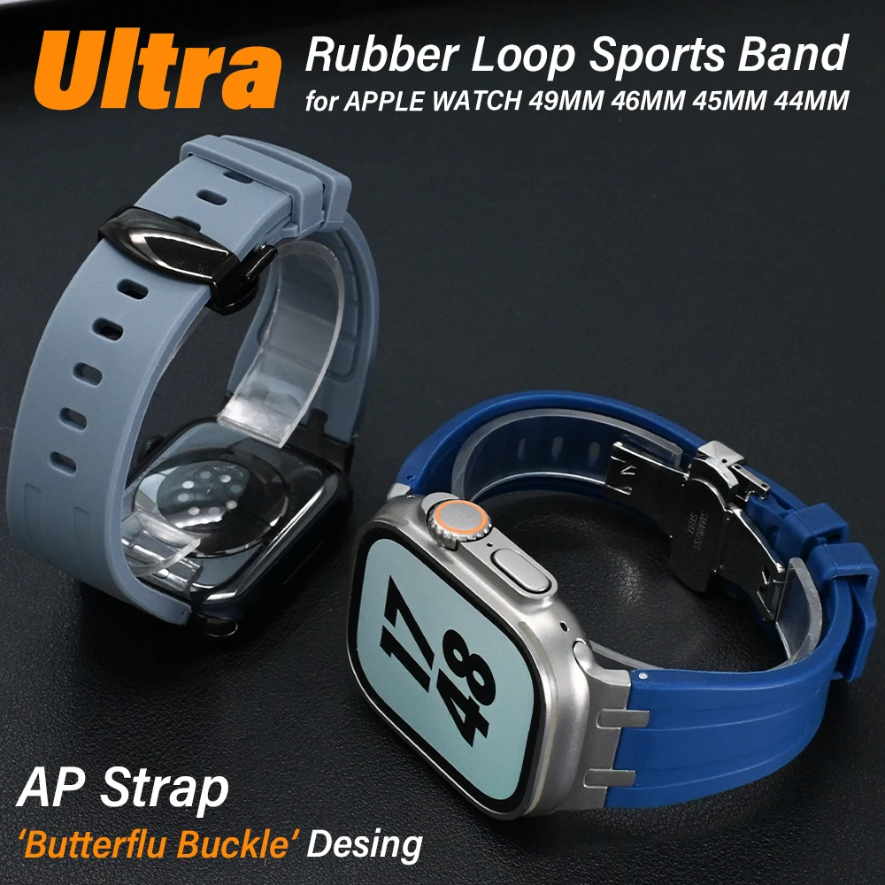 

MEN Rubber Loop Strap for Apple Watch 49mm 46mm 45mm 44mm AP Sports Band for Iwatch Series 10 9 8 7 6 5 4 Ultra 1/2 Wristband