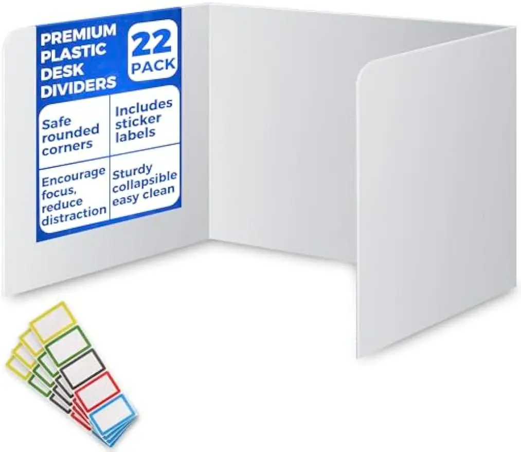

22 Pack Classroom Privacy Shields for Student Desks - Easy Clean Plastic Sneeze Guard Desk Divider Study Carrel