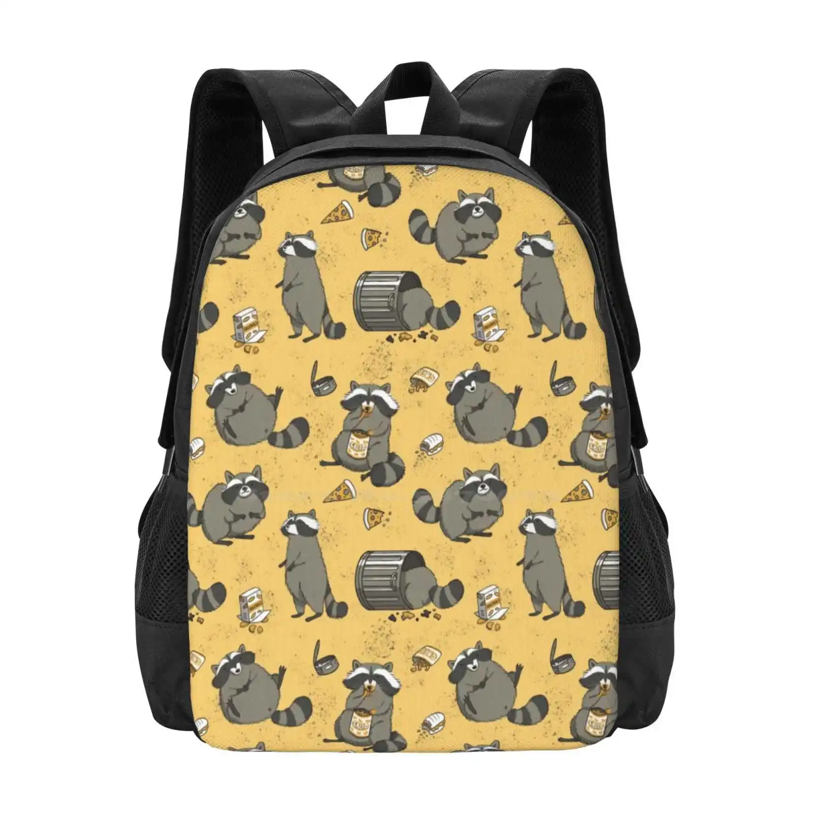 Rascally Raccoons Hot Sale Backpack Fashion Bags Raccoons Nature Animals Cute Pattern Illustrated Yellow Black Grey Fat Chubby