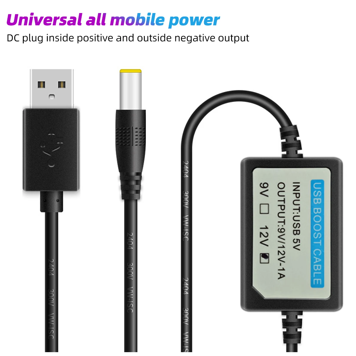 부스트 변압기 구성 요소가있는 DC 5V-DC 9V/12V USB 케이블, USB 충전 전원 부스트 스텝 업 케이블 USB 컨버터 어댑터 와이어