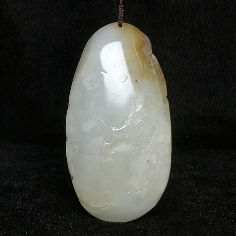 YIZHU CULTUER ART Size 7.4 × 3.9 cm Chinese Hetian Jade Hand Carving Propitious God of Wealth Bat Pendant Collection