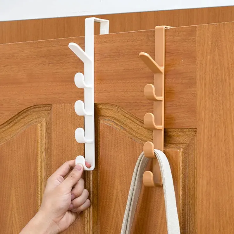 Multifunctional Creative 5 Hooks Portable Wardrobe Coat Hook Kitchen Bathroom Behind The Door Towel Hanger Storage Hooks