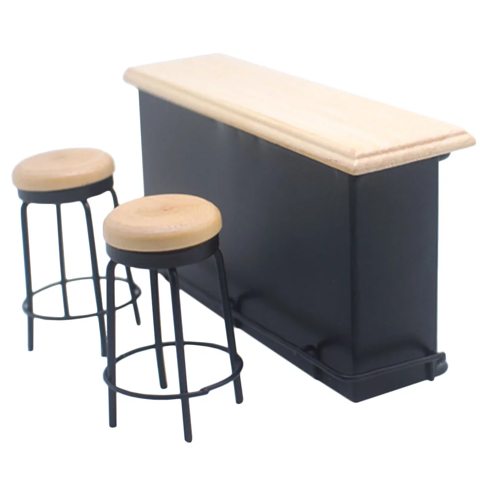 

Decorate Dollhouse Bar Stools Chairs Mini Dining Coffee Table Model Wood Furniture