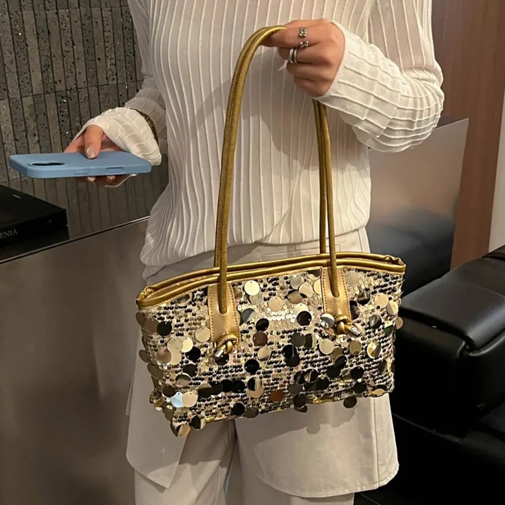 Fashion Shiny Sequin Tote Bag Fashion Sequined Glitter Shoulder Bag Large Underarm Bag Evening Bag Girls
