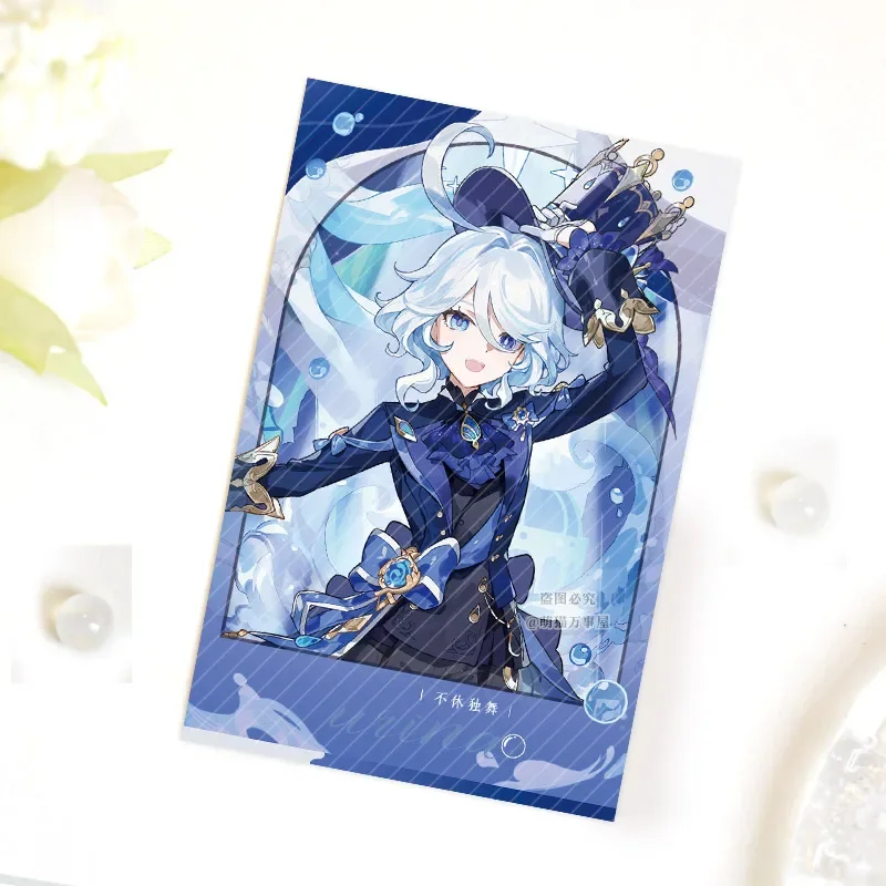 Anime Genshin Impact Furina Focalors Cosplay Laser Ticket Instant Camera Acrylic Standing Sign Coloured Paper Badge Xmas Gift