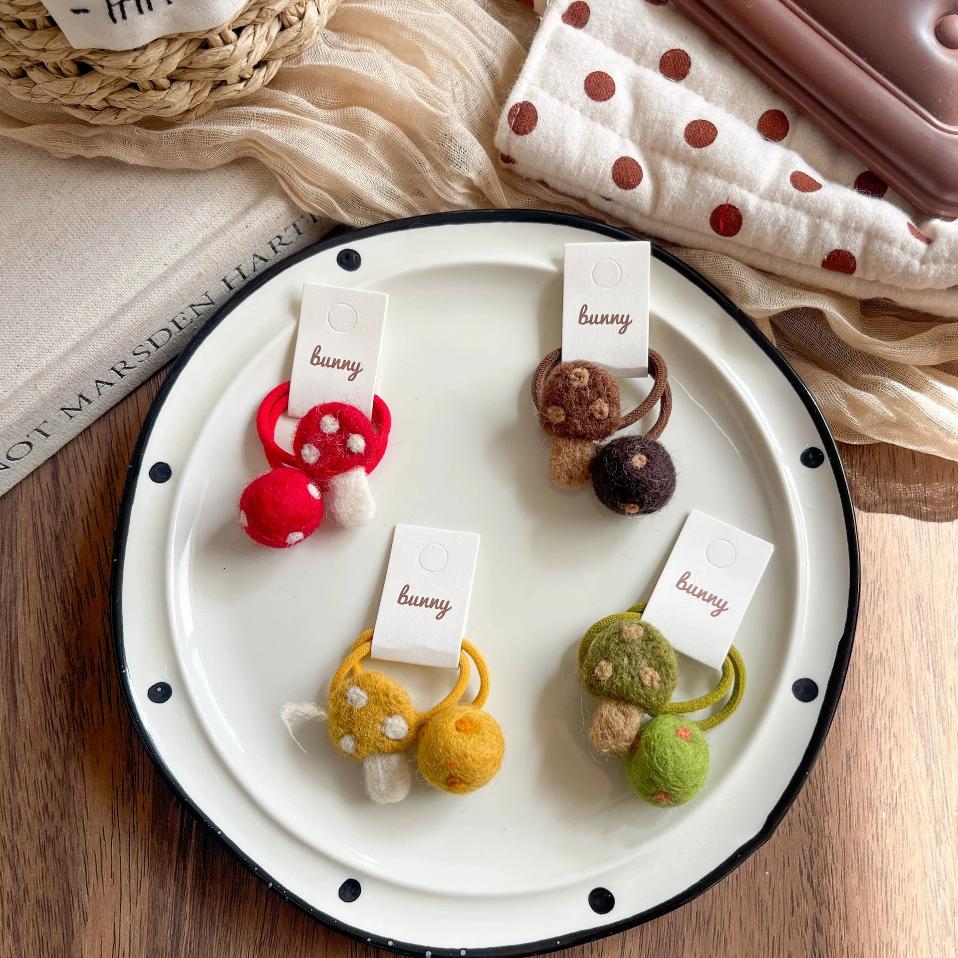 

Эластичные ленты для волос с рисунком гриба для девочек, аксессуары для волос, держатель для хвоста ручной работы, детская шерстяная фетровая резинка для волос, держатель для волос