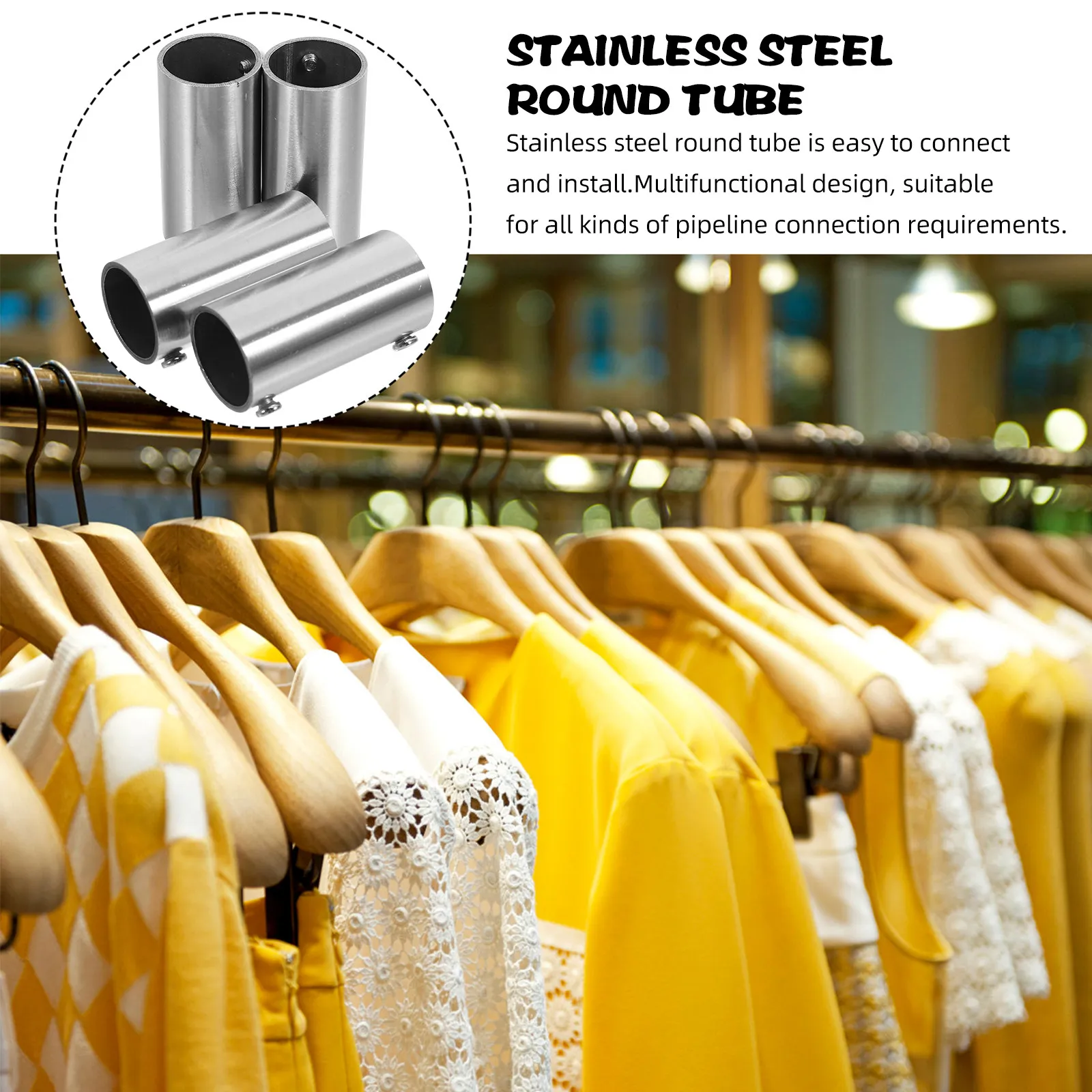 4Pcs Stainless Steel Straight Pipe Fitting Connector Versatile 2-Way Tube Joint for Hand Rail DIY Professional Piping Solution