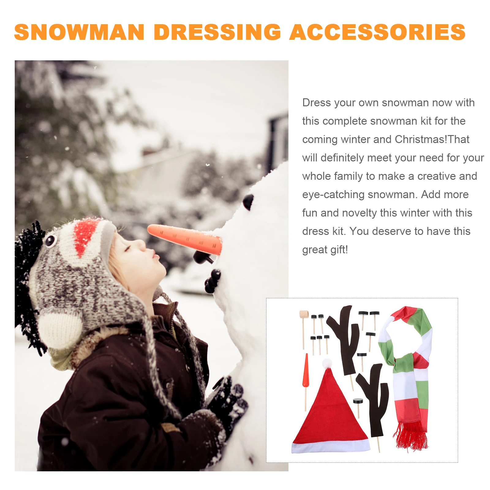 

Snowman Dress up Set Decorating Props DIY Decorations Kit Hat Accessory Wood Photo Christmas