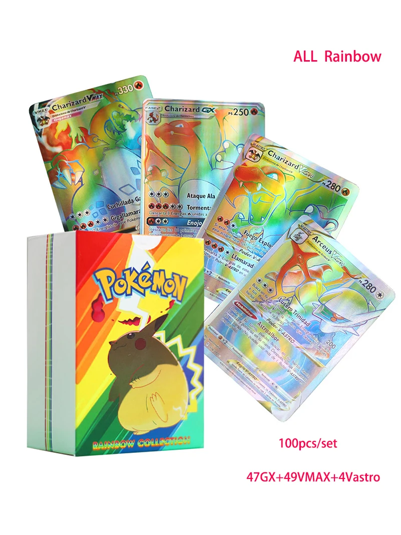 

100pcs Spanish Pokemon Card Shining TAKARA TOMY Rainbow Cards Pokemon GX VMAX V MAX Cards Game Battle Carte Trading Children Toy