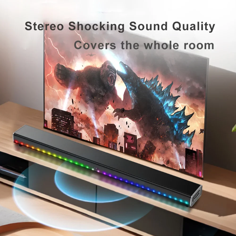 Home Theater TV Sound Bar with RGB Lights 10 Sound Units Coaxial AUX Input Family Cinema HIFI Stereo Bluetooth Echo Wall Speaker
