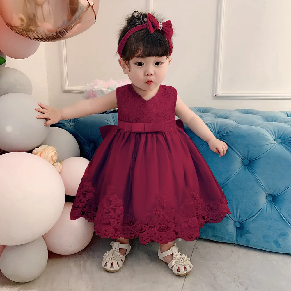 New Children\'s Dress Princess Dress Birthday Party Dress for Baby Girls Bow Lace Girls Dress Flower Girl Dresses for Weddings