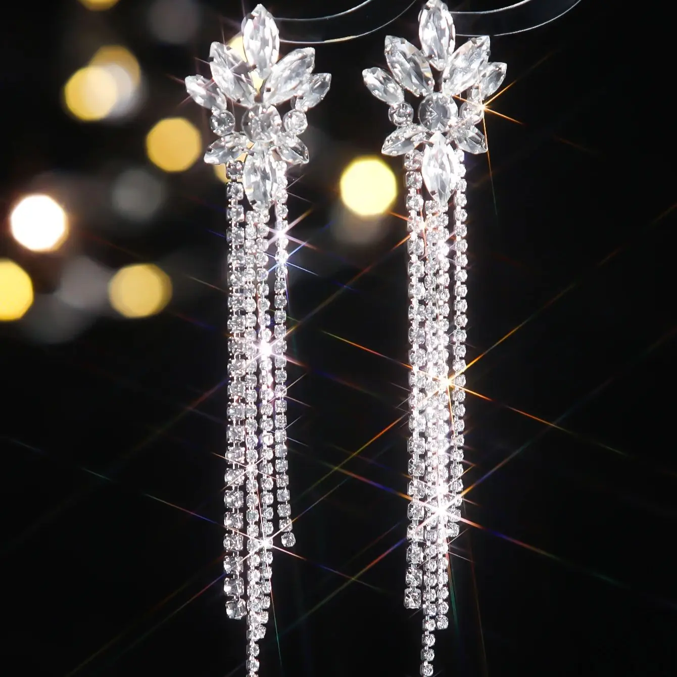 Super sparkling claw chain full of diamonds floral long tassel earrings female senior sense of exquisite luxury earrings