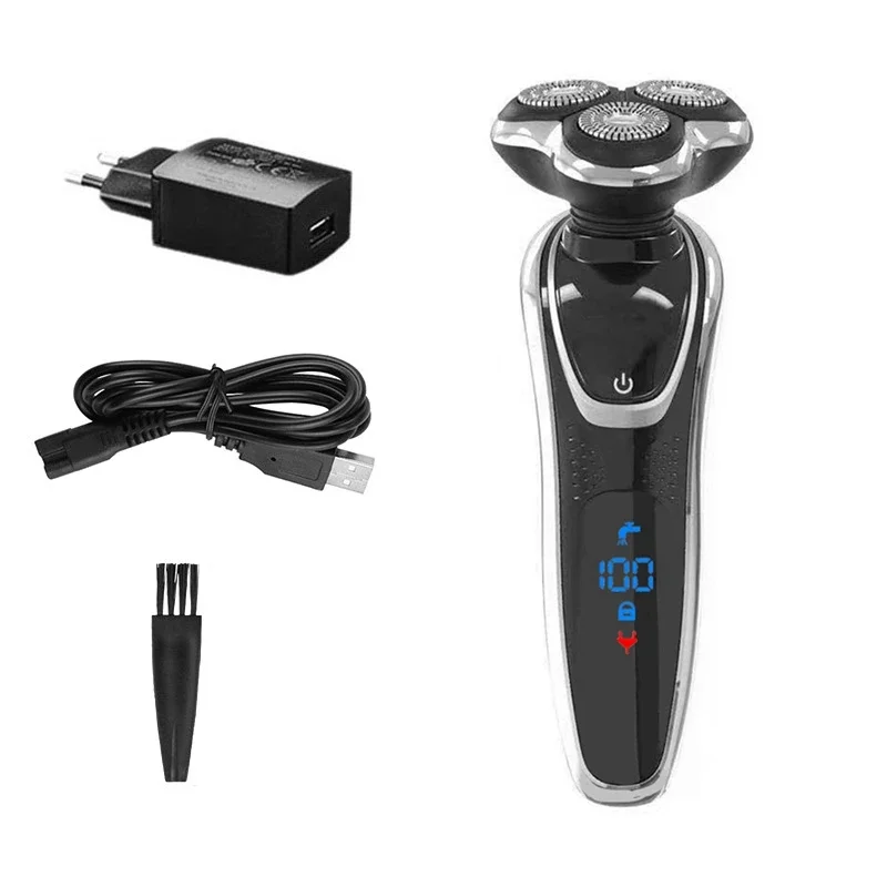 Powerful Rotary wet dry electric shaver rechargeable facial electric razor for men beard shaving machine LCD digital display