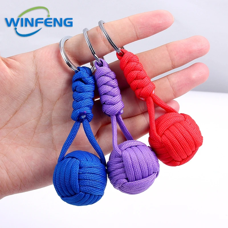 Survival Lanyard Monkey Fist Keychain Self Defense Weapon Keyring Outdoor Security Protection Steel Ball Lifesaving Kit