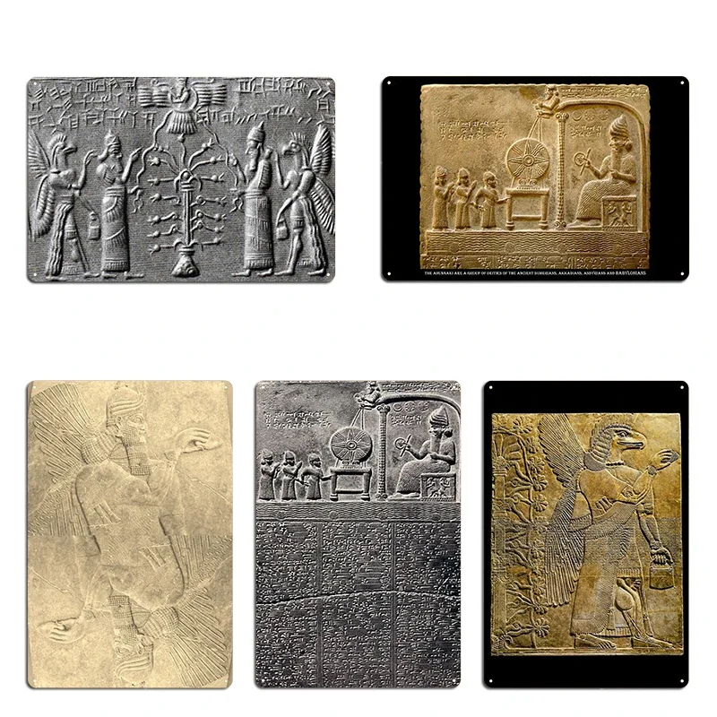 Anunnaki Those Who From The Heavens Came Sumerian Tablet Code of Hammurabi & Utu Metal Cave Funny Wall Decor Tin Sign Poster