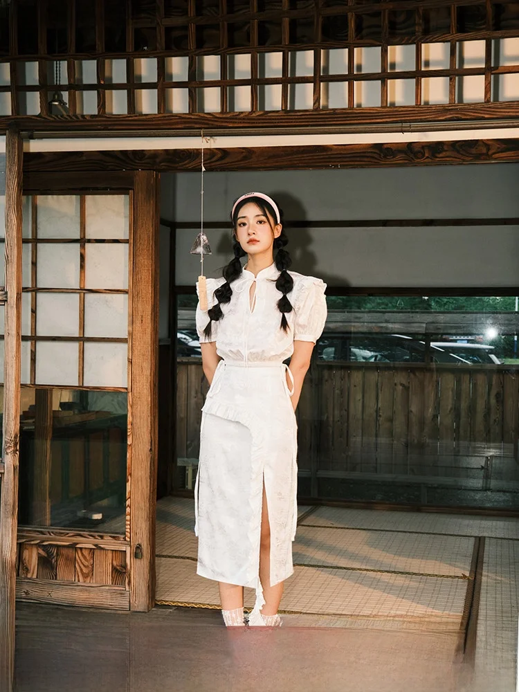 

Летний женский костюм Ханьфу в традиционном стиле: белый чай, сладкая соль, китайская модификация для девушек, модифицированный традиционный Ханьфу, женская одежда.