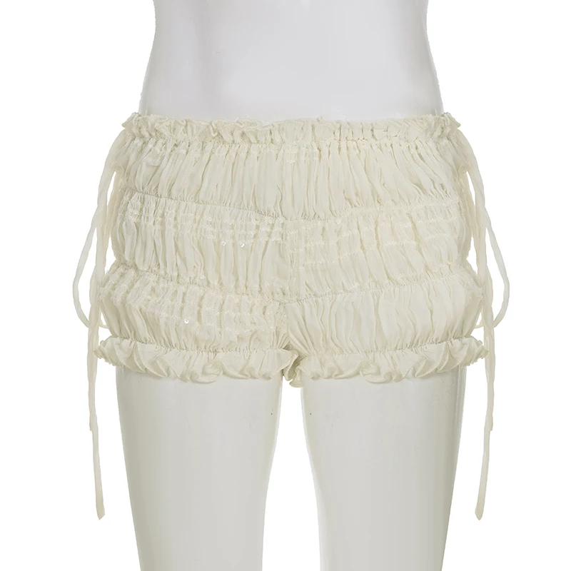 SUCHCUTE Beige Folds Textured Chiffon Shorts Damen Sommerhose mit elastischer Taille All Match Casual Shorts Grunge Fairycore 2026 – Detail 4