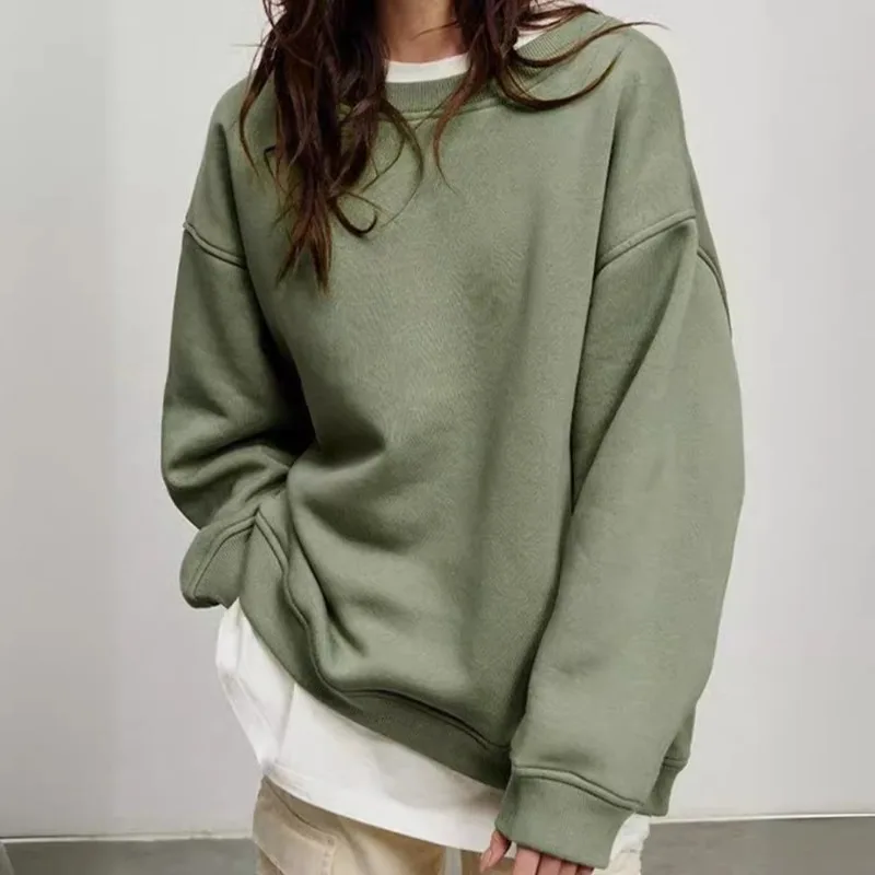 Women's Autumn/Winter Top Sweatshirt Pullover Solid Color Round Neck Long Sleeve Simple Comfortable Casual Soft Niche Versatile