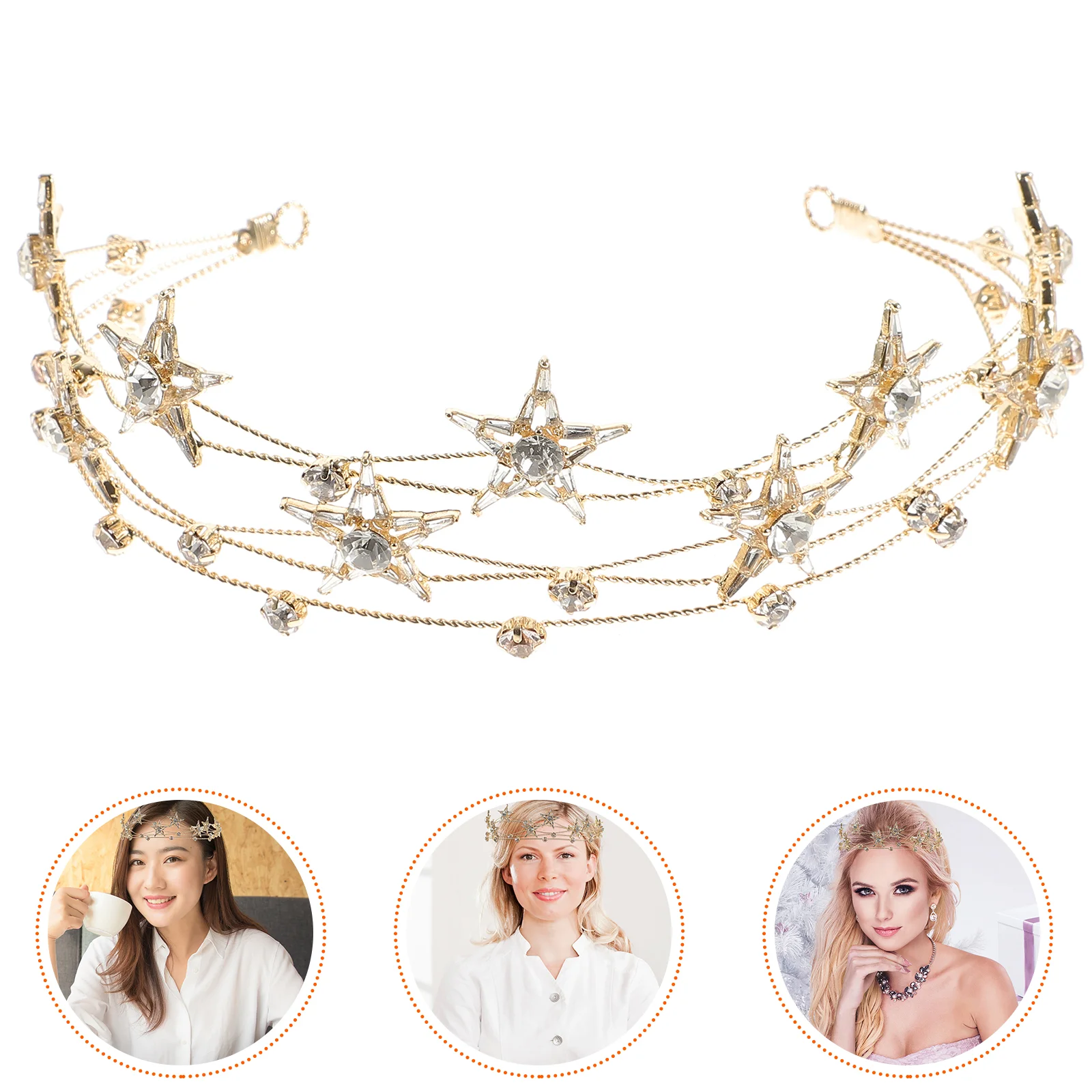 

Fashion Pentagram Headband Women's Gold Hair Accessories Pearl Dress Tiara for Girls Alloy Jewelry