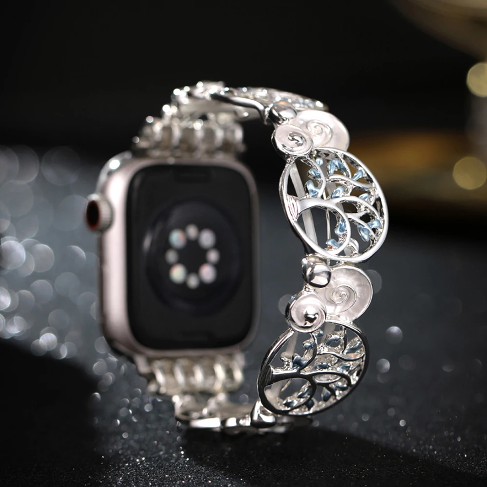 Metal Elastic Strap for Apple Watch 9 8 7 41 45mm Band Sea Snail Tree Bracelet for iWatch 6 5 4 3 SE 38/40/42/44mm Ultra 2 49mm