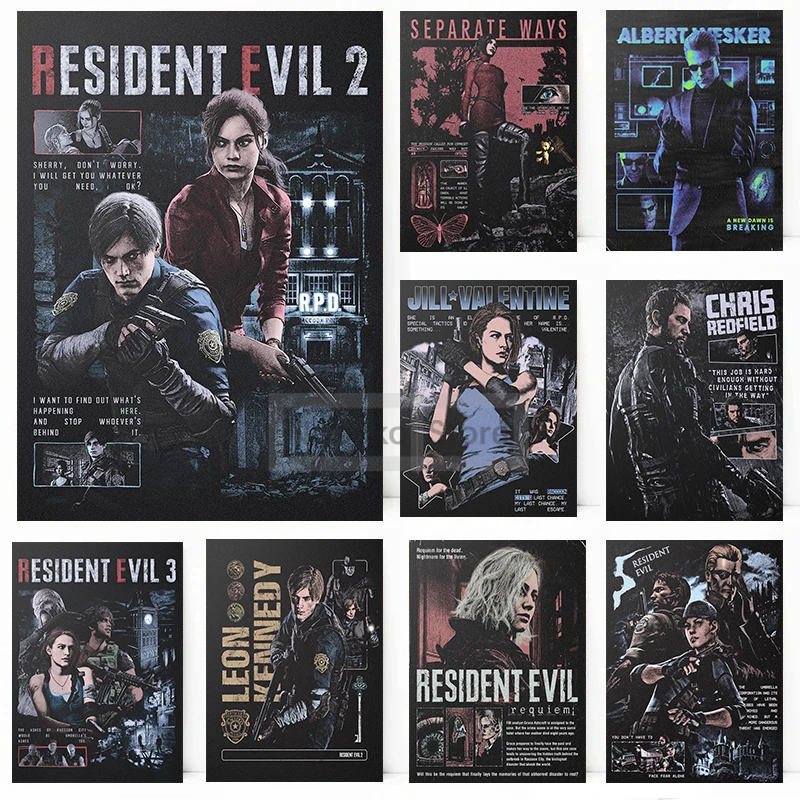 Resident Evil Retro Charakter Poster Klassisches Horrorspiel Drucke Leinwandgemälde Resident Evil Wandkunst Bilder Home Room Decor