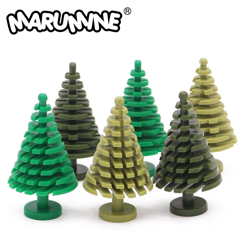 Marumine 5PCS MOC Christmas Tree Building Blocks Plant Spruce Compatible 3471 City View Stalk Grass Part Bricks Accessories