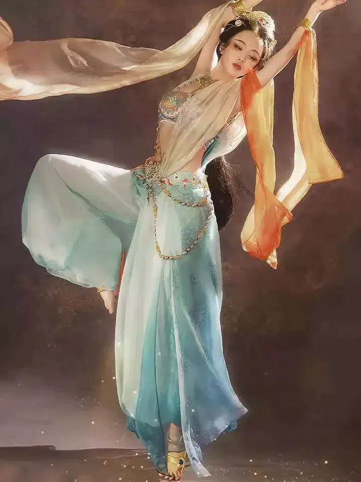 

Feitian Hanfu Юбка Брюки Версия Встреча Ху Сюань Костюм для выступлений Танцевальный костюм Западный экзотический стиль Фотостудия для взрослых