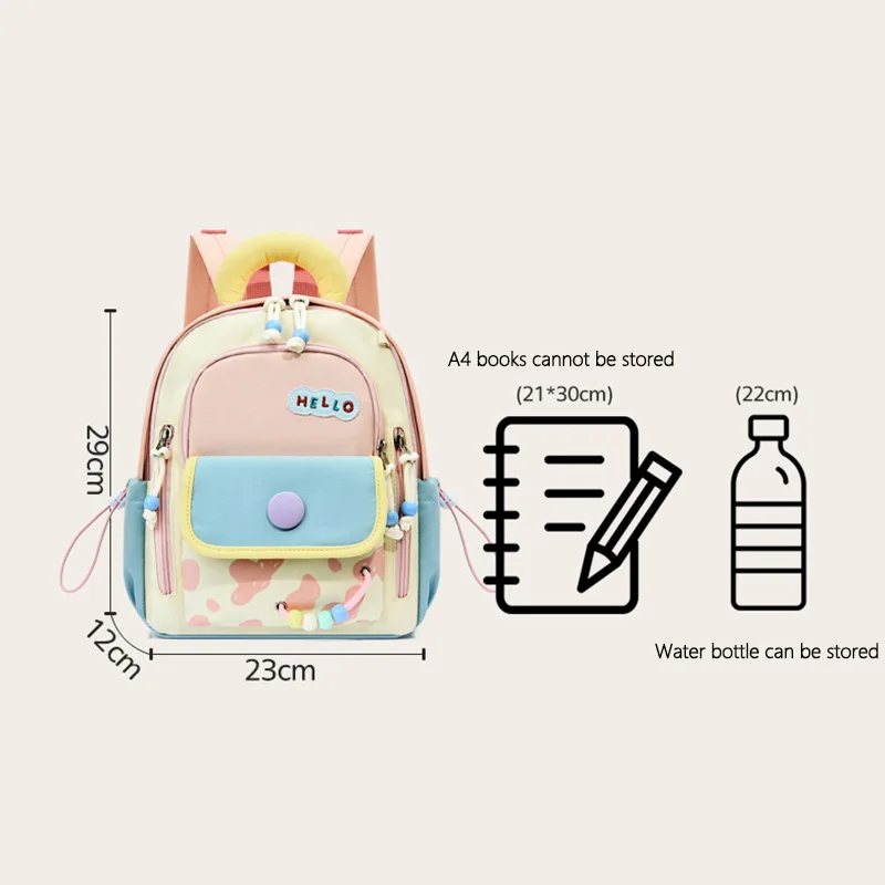 Cute Color Block Kids Backpack Toddler Schoolbag With Bead Decor Small Casual Travel Daypack For Boy Girl Preschool Kindergarten