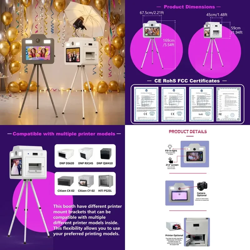 for DSLR Photo Booth Machine Selfie Station Metal Booth Instant Printing Touch Screen Monitor Camera Photo Booth Cassette