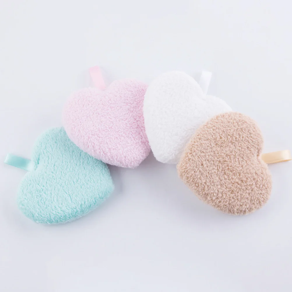 3pcs Heart Shape Makeup Removal Pads Soft Reusable Cleaning Facial Powder Puff Supplies For Women Pink