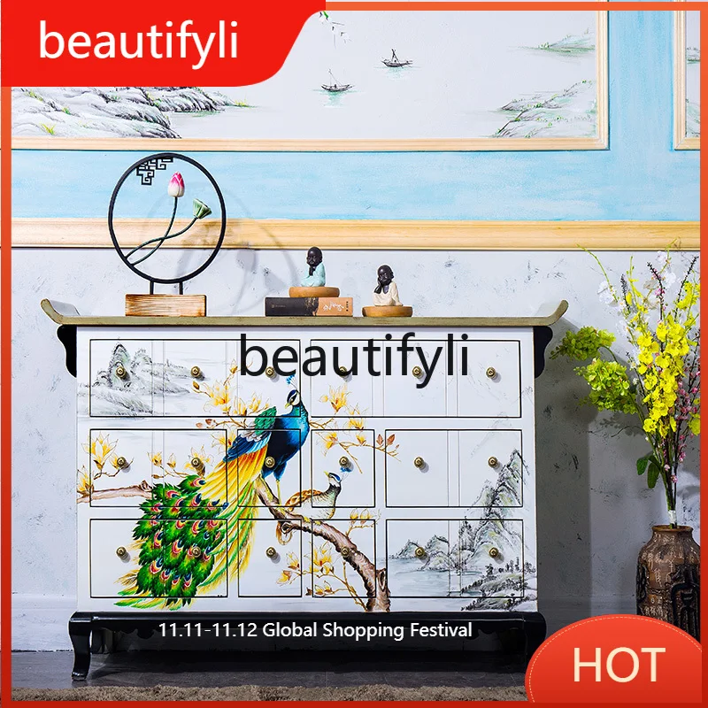 

American Country Living Room Entry Entrance Cabinet Hand Painted Neoclassical Villa Decoration Cabinet D80