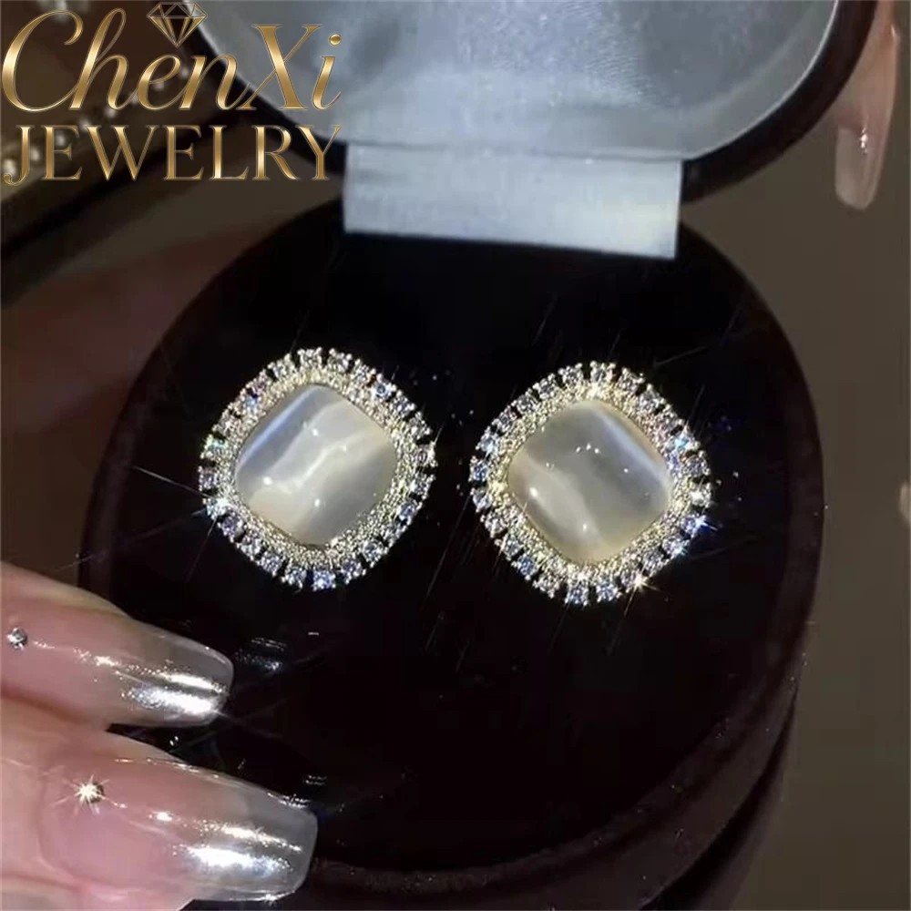 High-End Ice-Colored Cat's Eye Stone Square Shape Water Droplet Stars Earrings Best Exquisite Lucky Charms Elegant Popular Gift