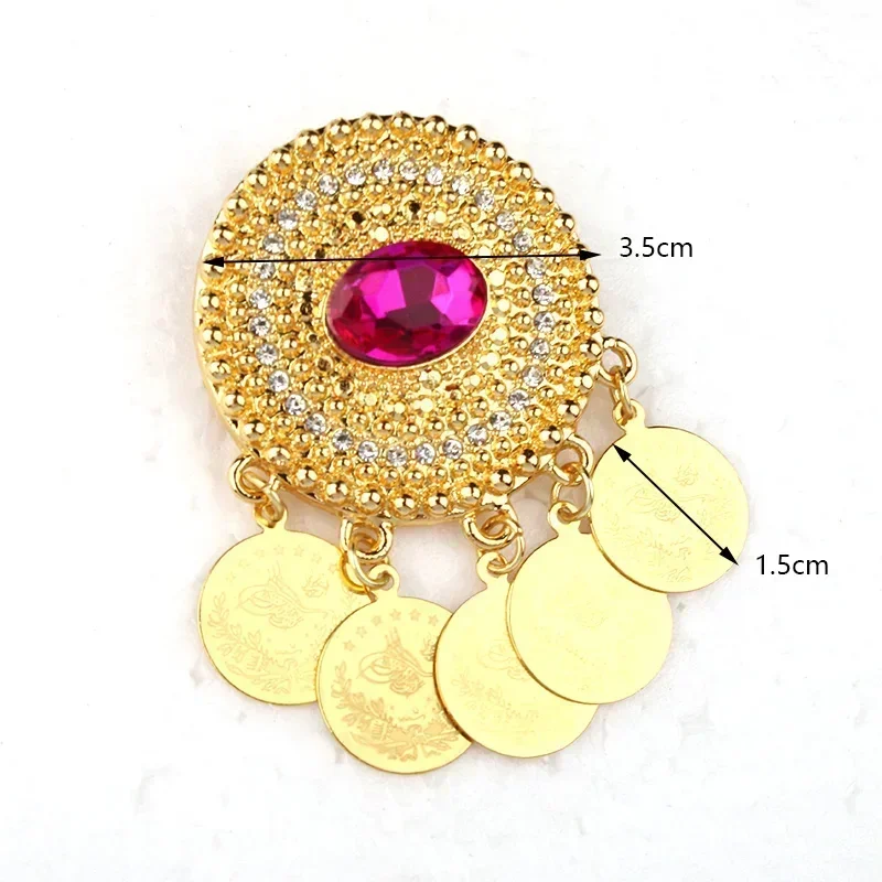 Crystal Brooch for Women, Female Coin Gold Plated Pendant Brooch, Arabian Wedding Jewelry Brooches, Luxury Designer Lapel Pins