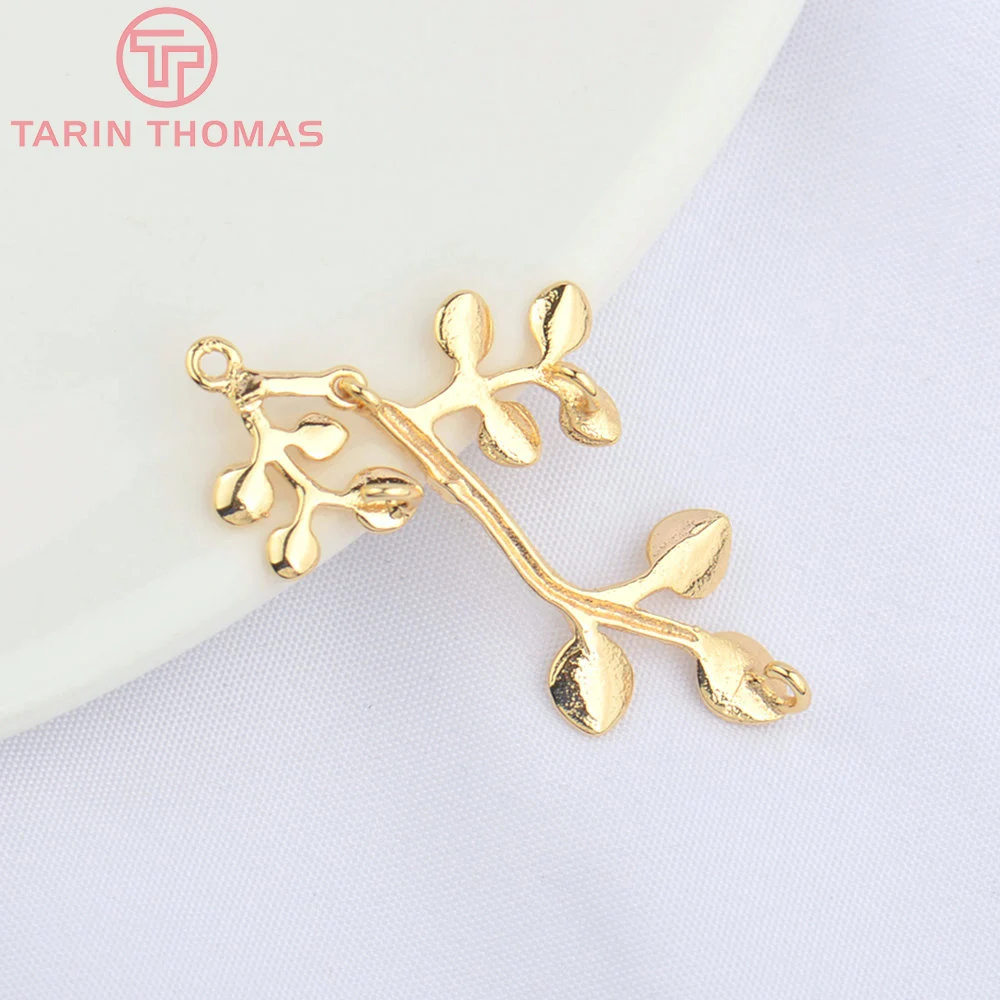 (1799)6PCS 21x32MM 24K Gold Color Plated Brass Tree Branch Charms Pendants High Quality Diy Jewelry Findings Accessories