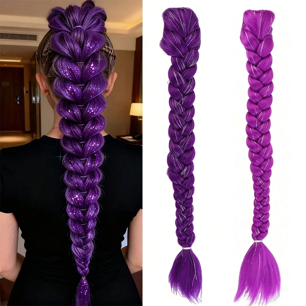 

26-дюймовый фиолетовый длинный парик-хвост, легко прикрепляемый косичный хвост, подходит для косплея, рождественский, синтетический.