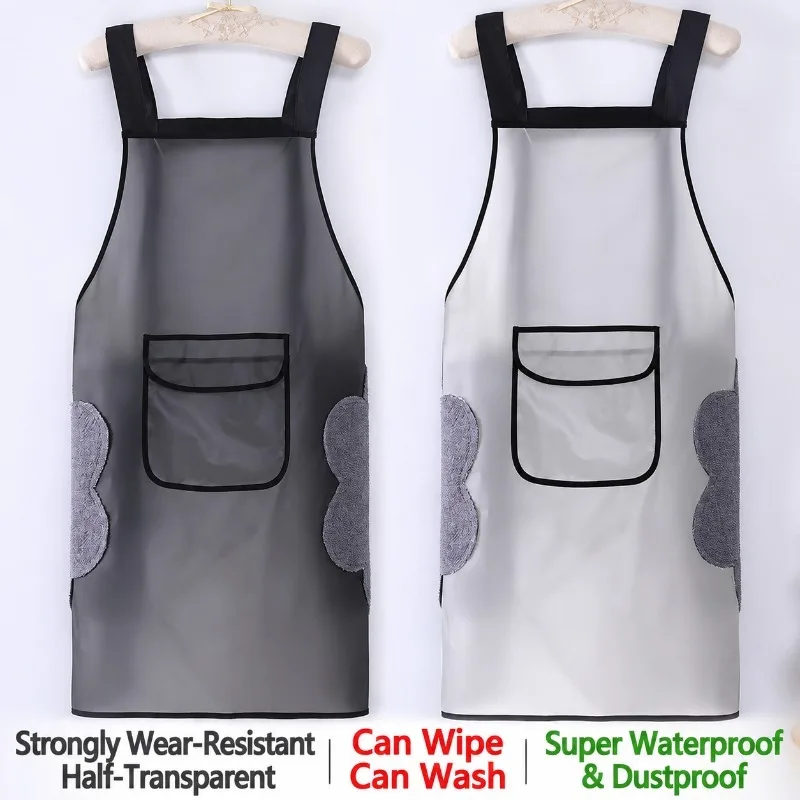TPU Waterproof Oil-Proof Apron Semi-Transparent Adult Waist Apron for Kitchen Cooking Dishwashing Long Sleeve