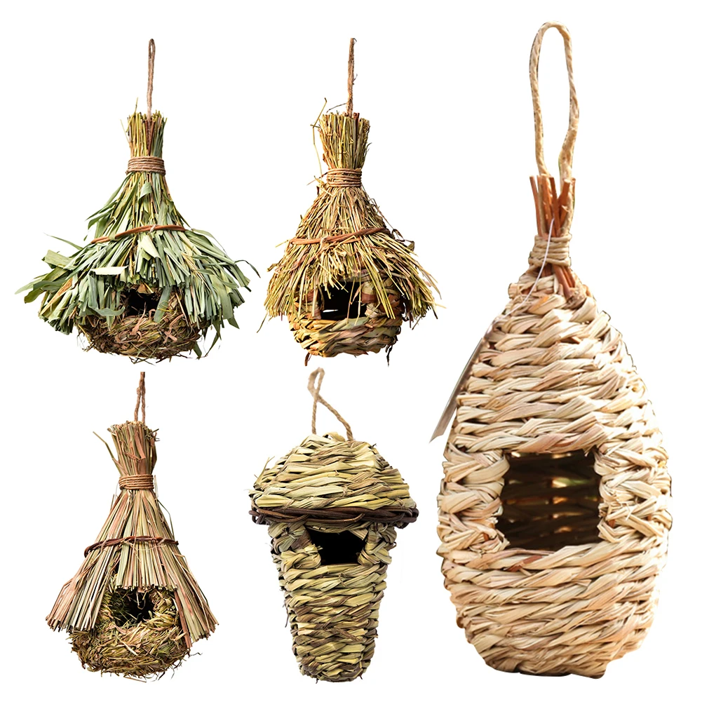 

Natural Grass Bird House Ventilated Weaved Hanging Parrot Nest Houses Comfortable Resting Place Outdoor Decoration