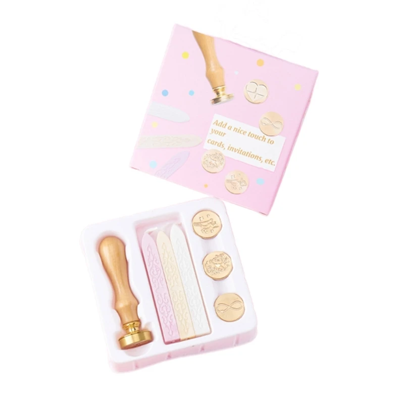 Set Stempel Segel Vintage Dengan Gagang Kayu, Kepala Stempel yang Dapat Diganti, Tongkat Segel
