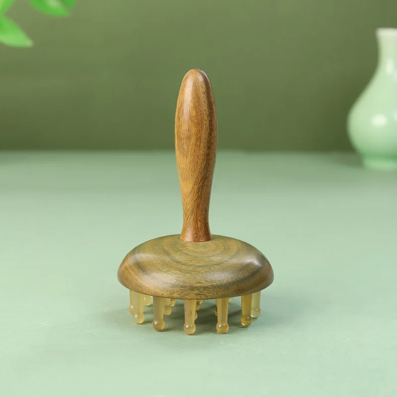 

Natural green sandalwood horns meridian comb head massage comb hair dredging