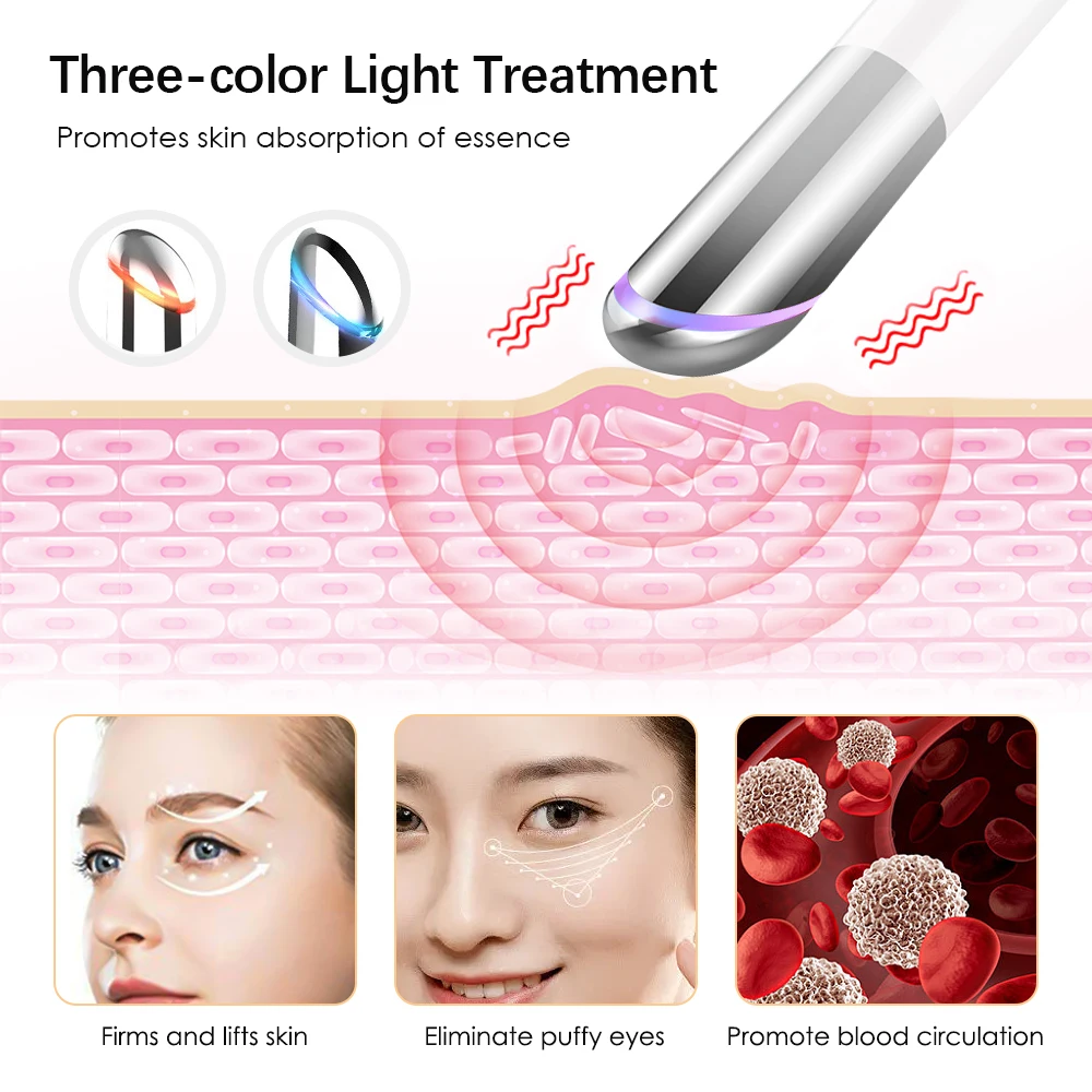 Massageador de olhos elétrico vara led fóton terapia olho elevador da pele círculo escuro cuidados caneta vibração aquecimento anti-rugas saco de olho removedor