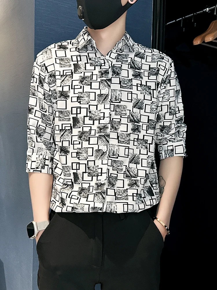 

Повседневная мужская рубашка Haome с коротким рукавом, летняя новинка, приталенная, молодежная, с клетчатым узором, не требующая глажки