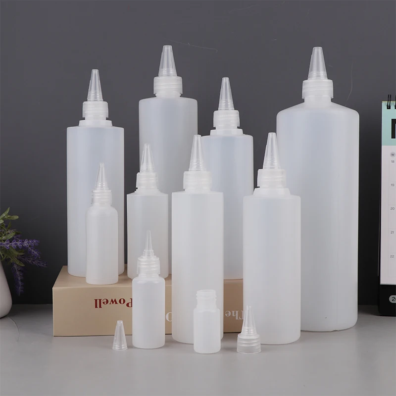 Butelka z tworzywa sztucznego z zakraplaczem, pusta, o pojemności 10-1000 ml, z zakrętką, półprzezroczysta, do płynów do oczu, tuszu, farb olejnych, pigmentów.