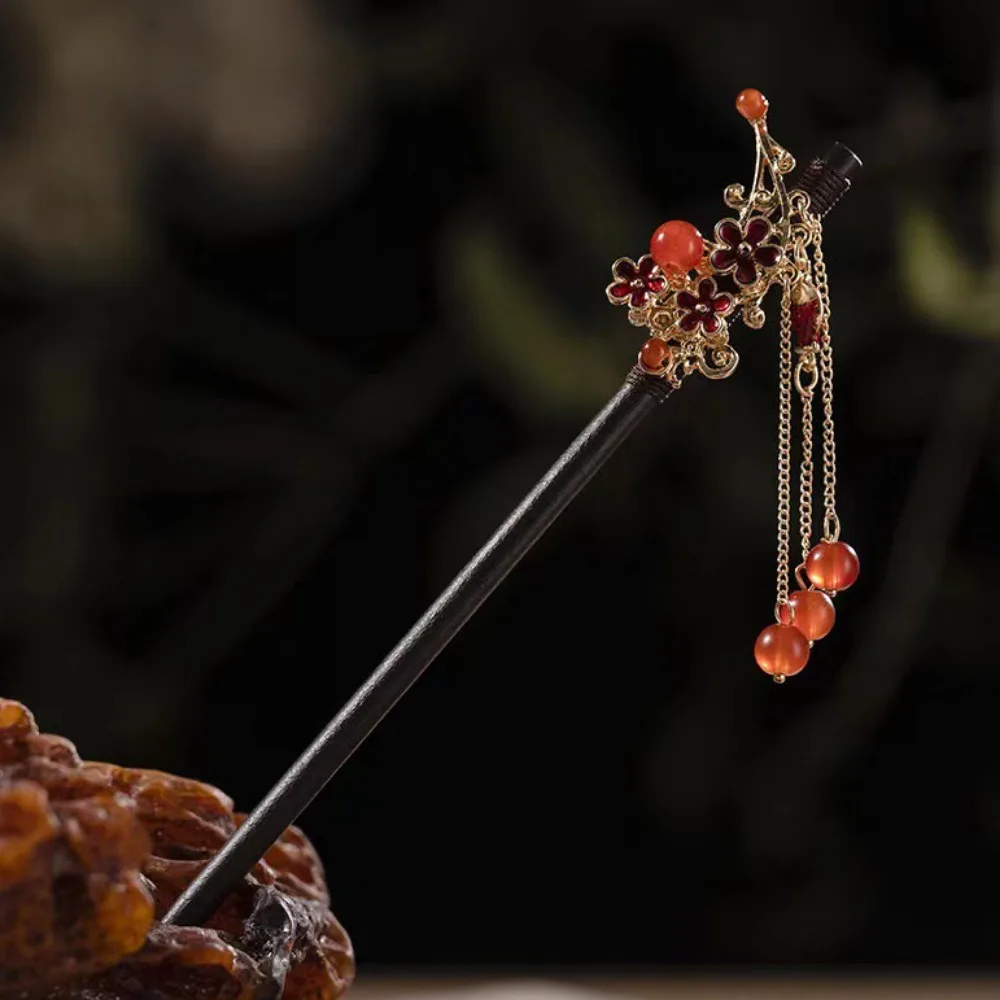 

Hair Ornaments Wooden New Chinese Hair Stick Flower Vintage Hanfu Hair Bun Handmade with Tassel Hairpin Fork For Women Girls