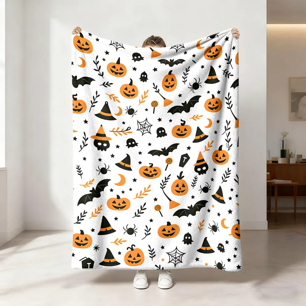 1pc Halloween Pumpkin Bat Spider Print Flannel Blanket, Suitable for Leisure Sofas and Naps During Breaks at Work.