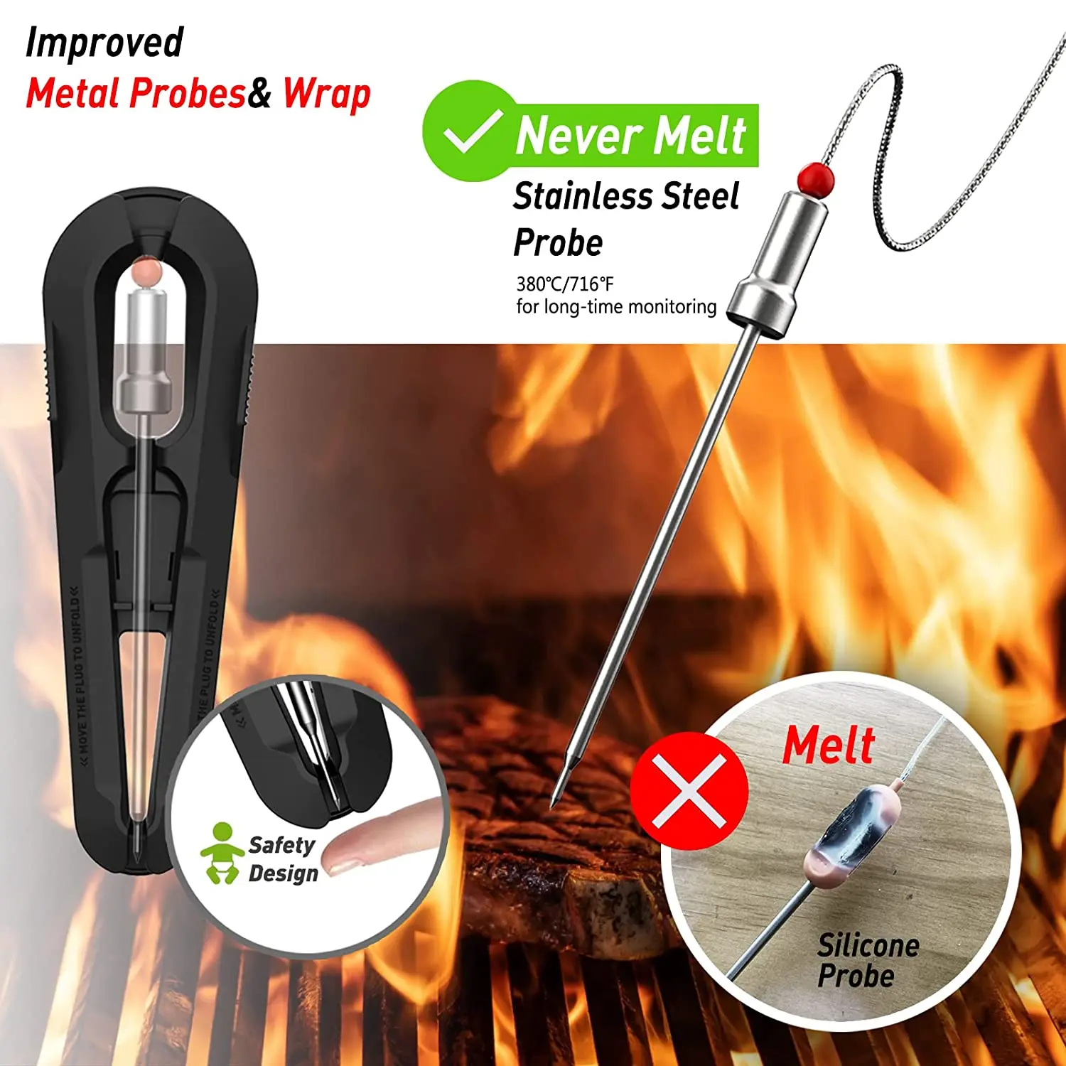 WENMEICE Wireless Meat Thermometer Oven Grill BBQ Smoker Bluetooth Smart Digital Food Thermometer for Kitchen Cooking Tool